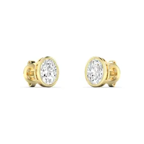 14K & 18K Gold Oval Bezel Set Diamond Stud Earrings