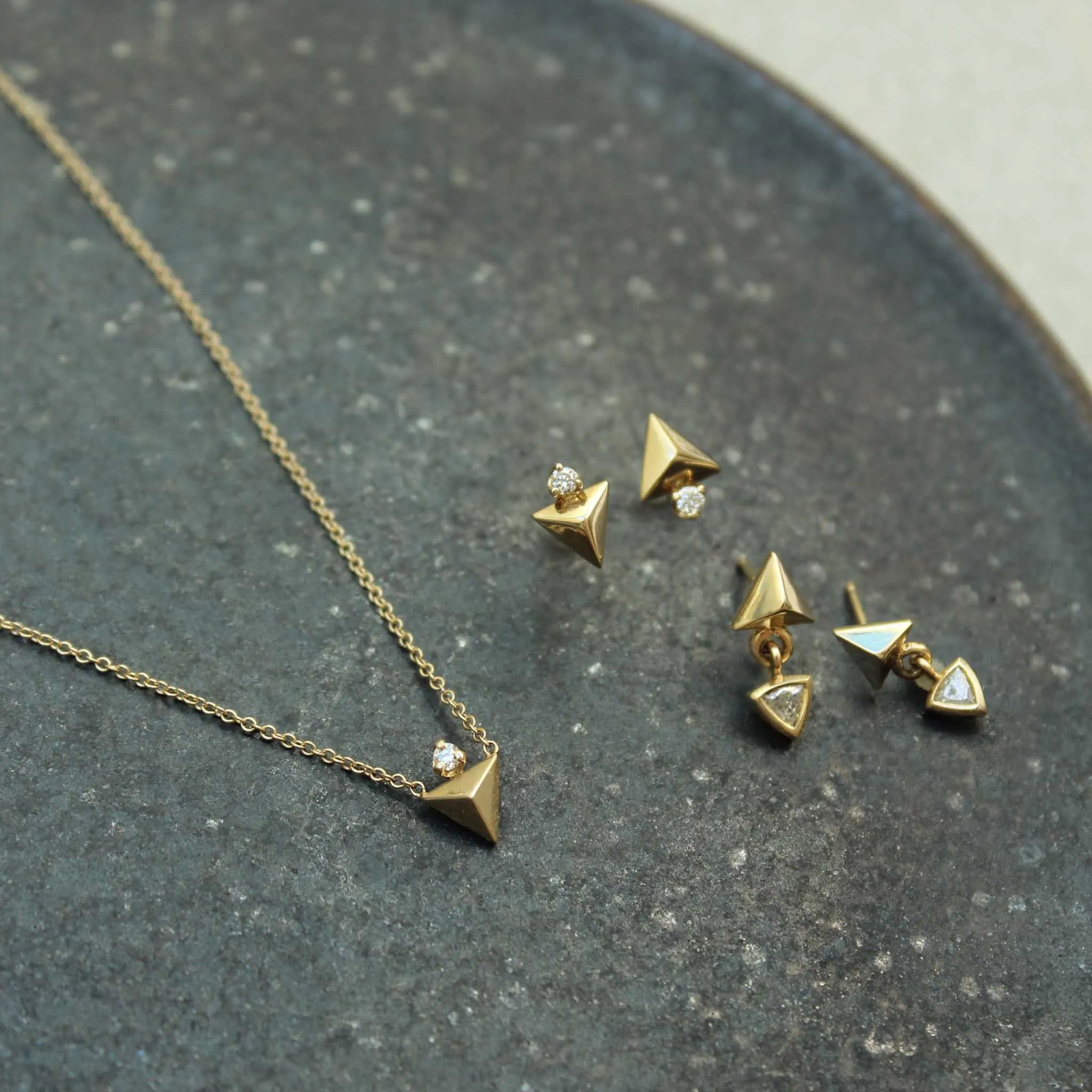 14k Diamond & Triangle Pyramid Necklace