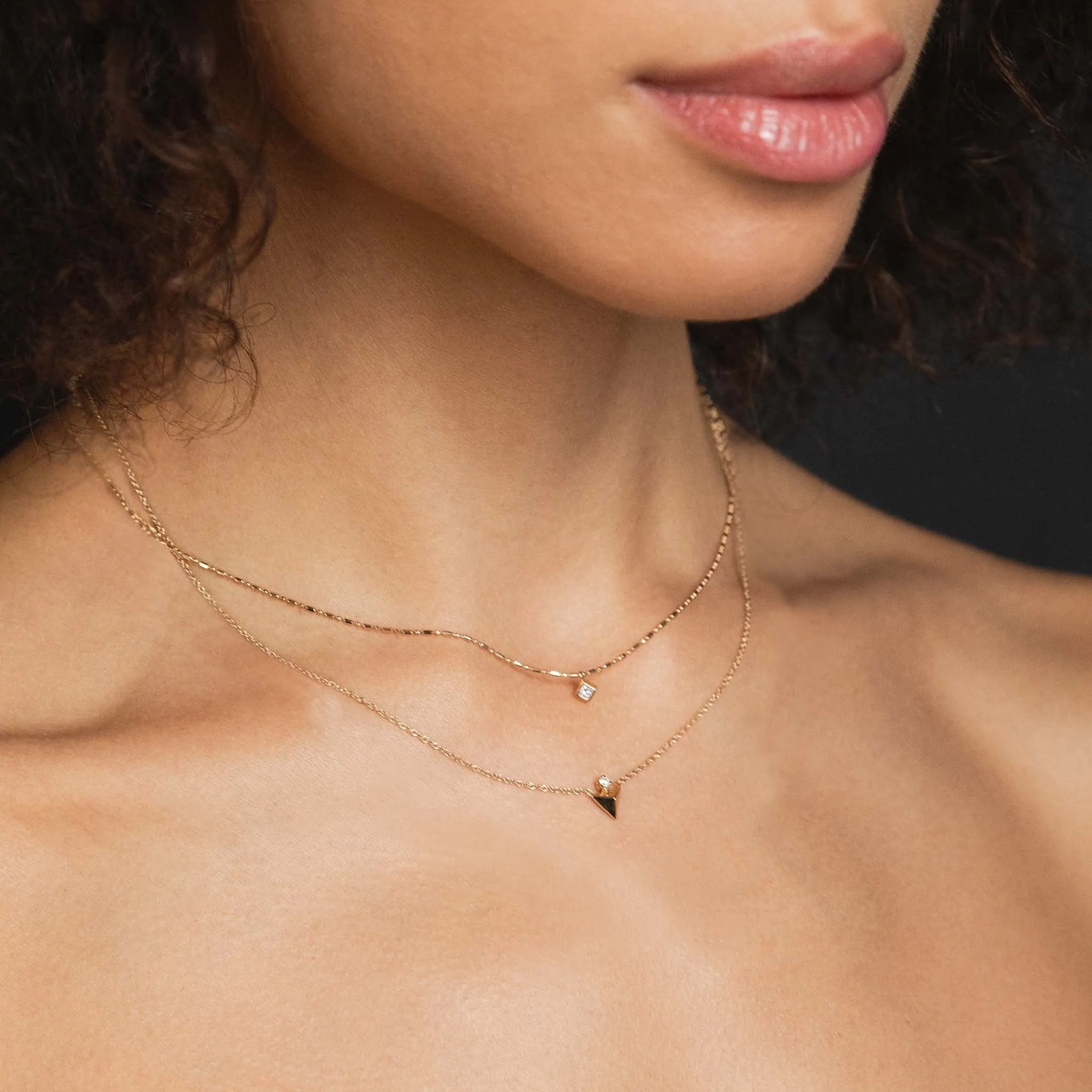 14k Diamond & Triangle Pyramid Necklace