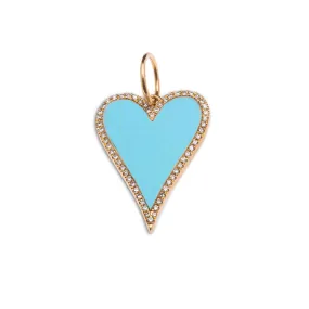 14K Gold Large Turquoise and Diamond Elongated Heart Charm