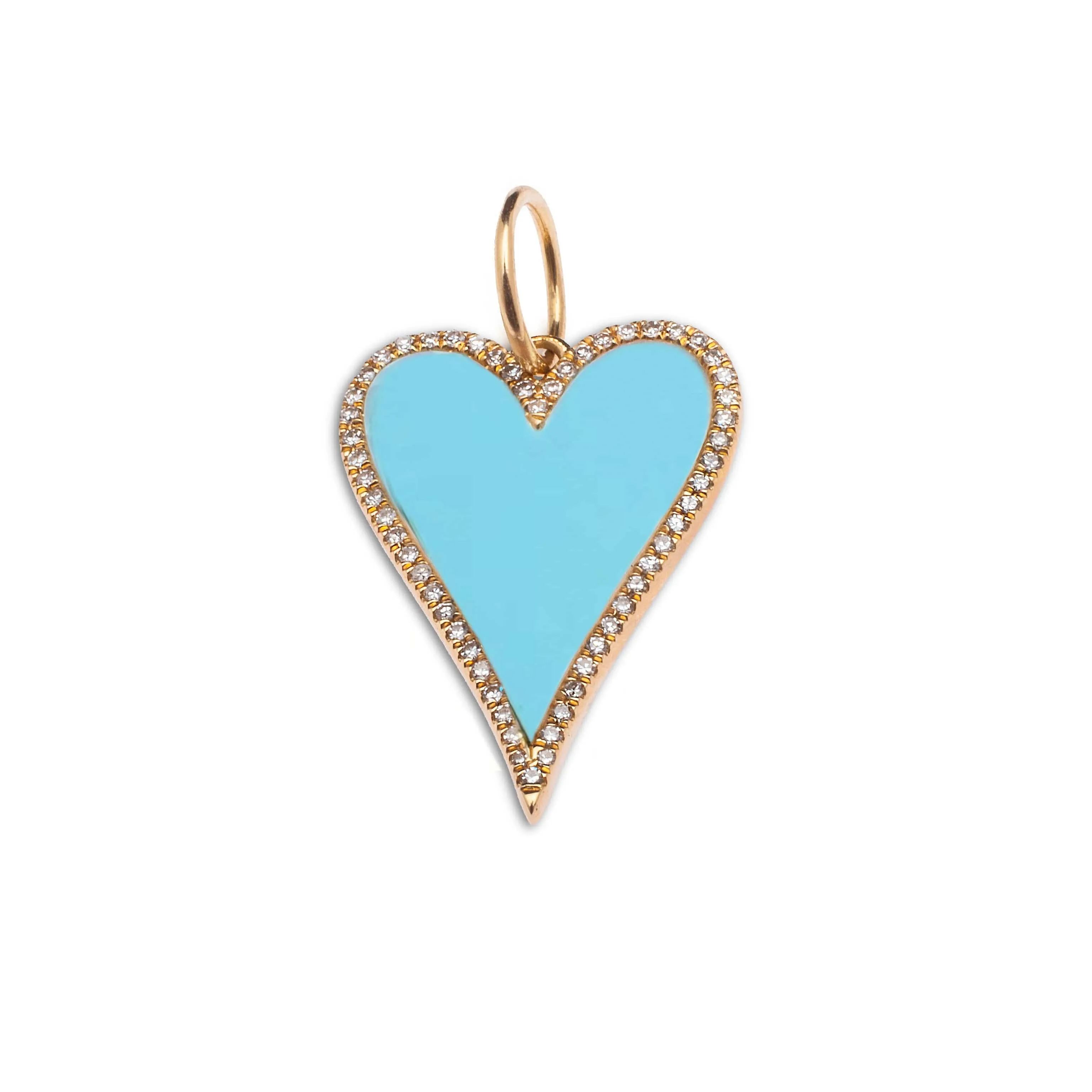 14K Gold Large Turquoise and Diamond Elongated Heart Charm