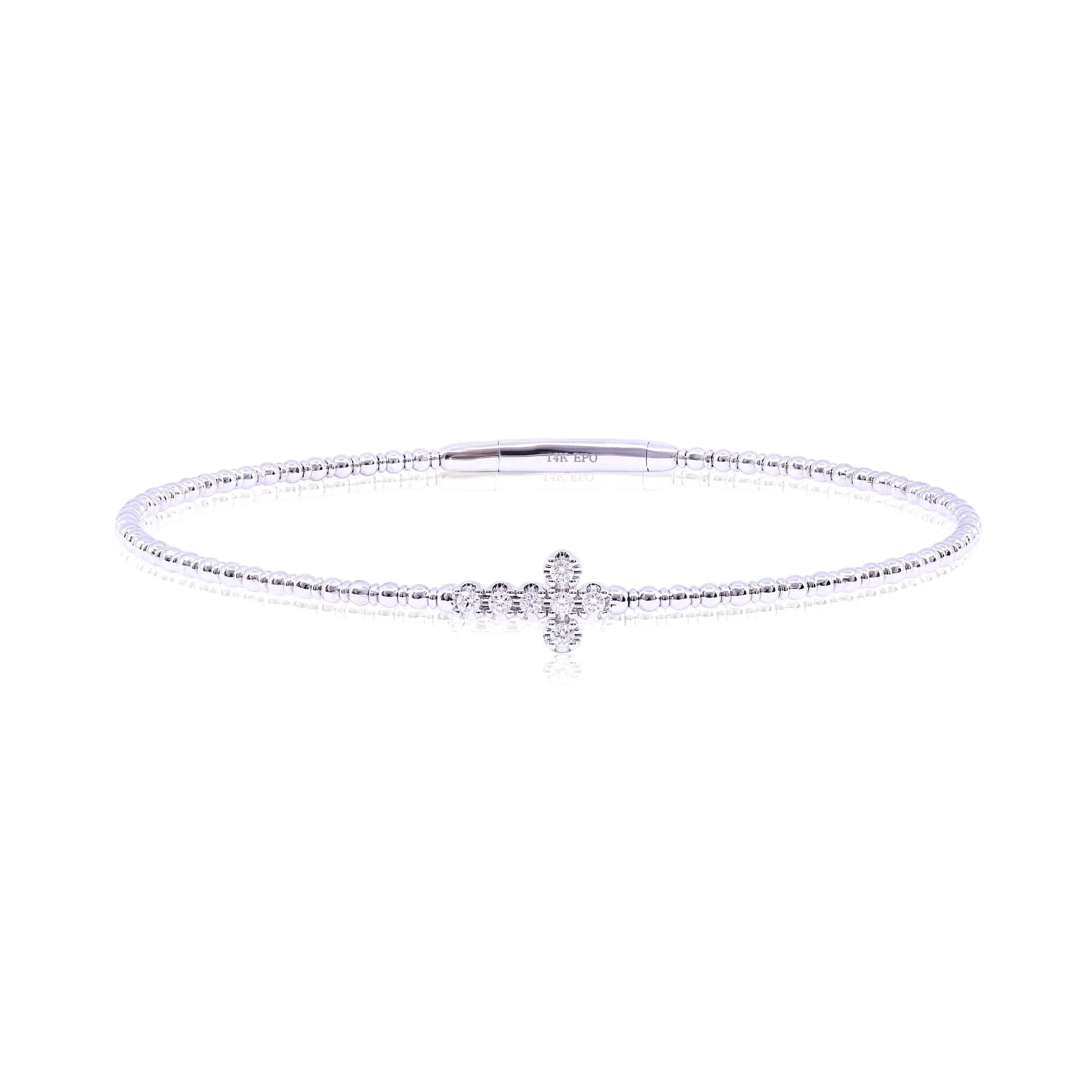 14K WHITE GOLD DIAMOND CROSS FLEXIBLE BANGLE BRACELET - 0.13CTW