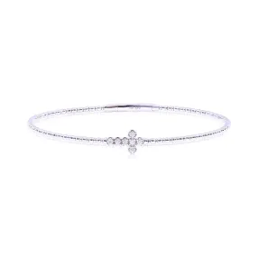 14K WHITE GOLD DIAMOND CROSS FLEXIBLE BANGLE BRACELET - 0.13CTW