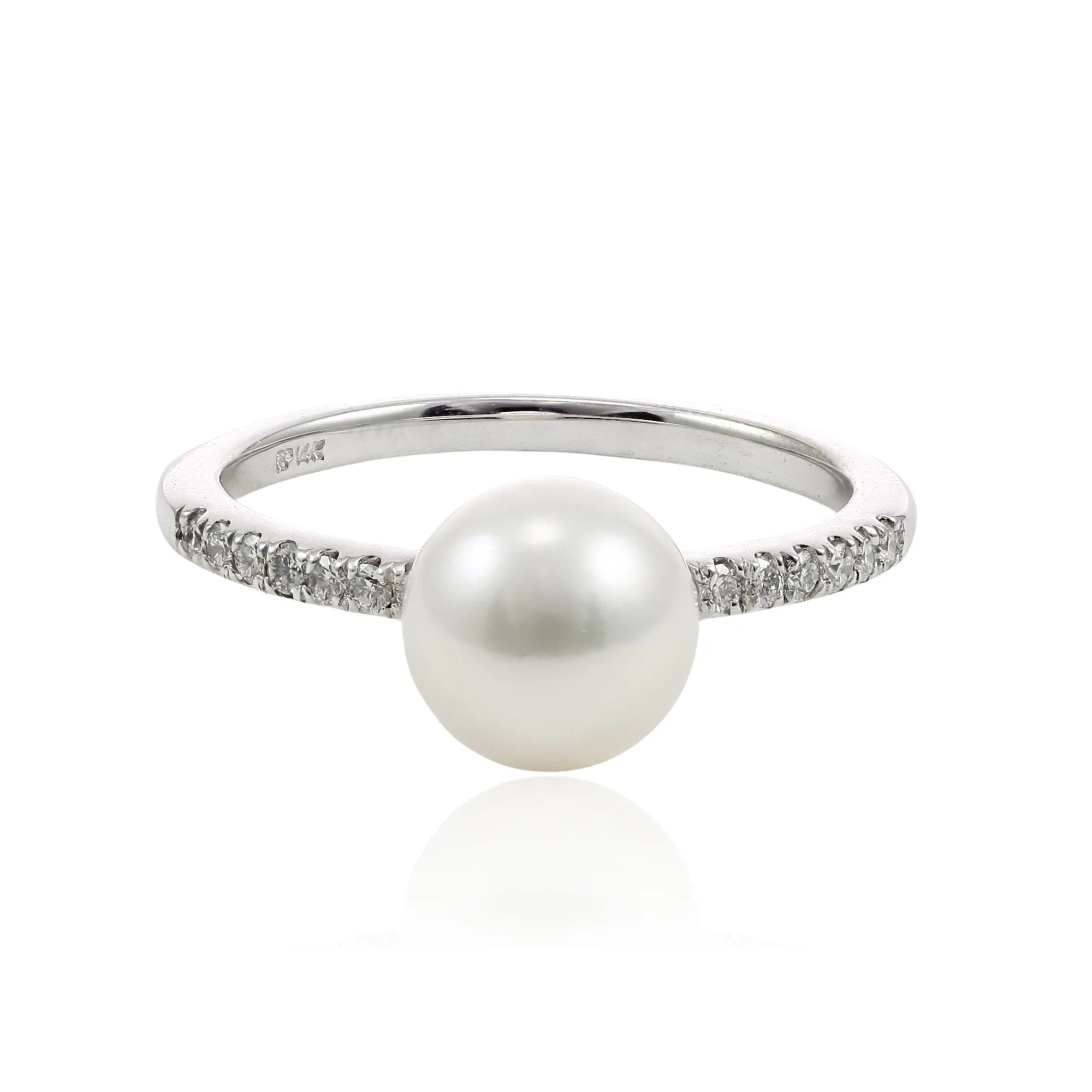 14K WHITE GOLD PEARL DIAMOND RING