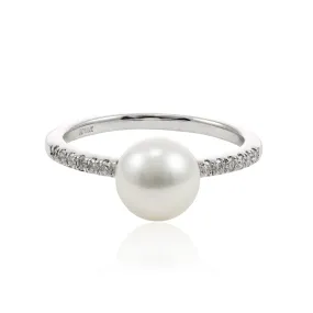 14K WHITE GOLD PEARL DIAMOND RING