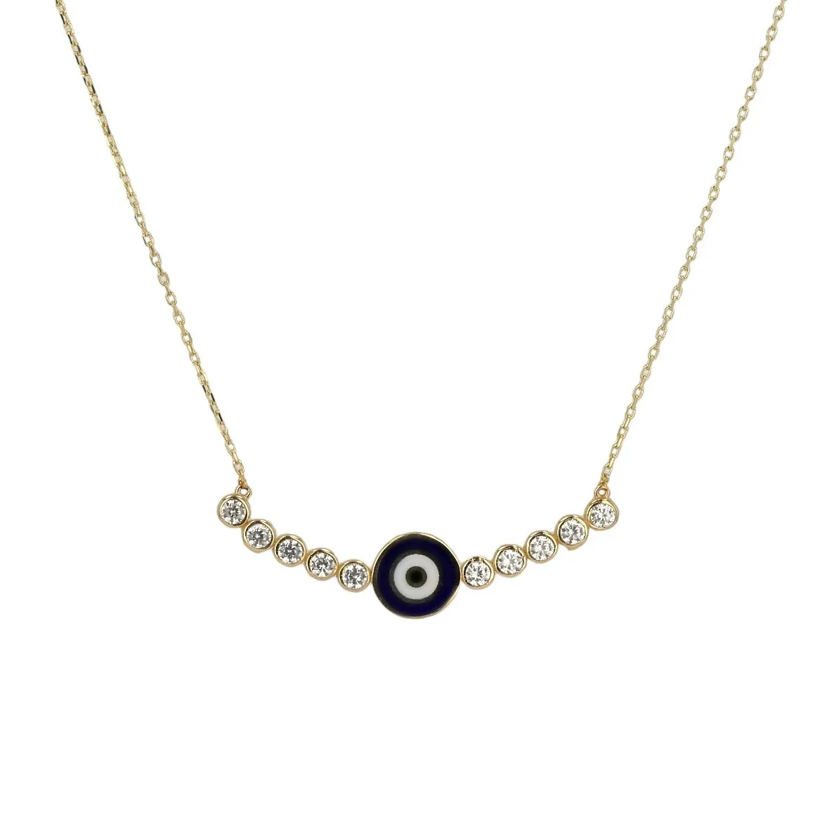 14K Yellow gold  blue eye bar necklace