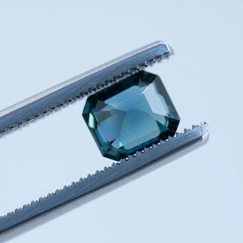 1.54CT EMERALD CUT MADAGASCAR SAPPHIRE, DEEP OCEAN TEAL BLUE, UNHEATED, 6.54X5.43MM