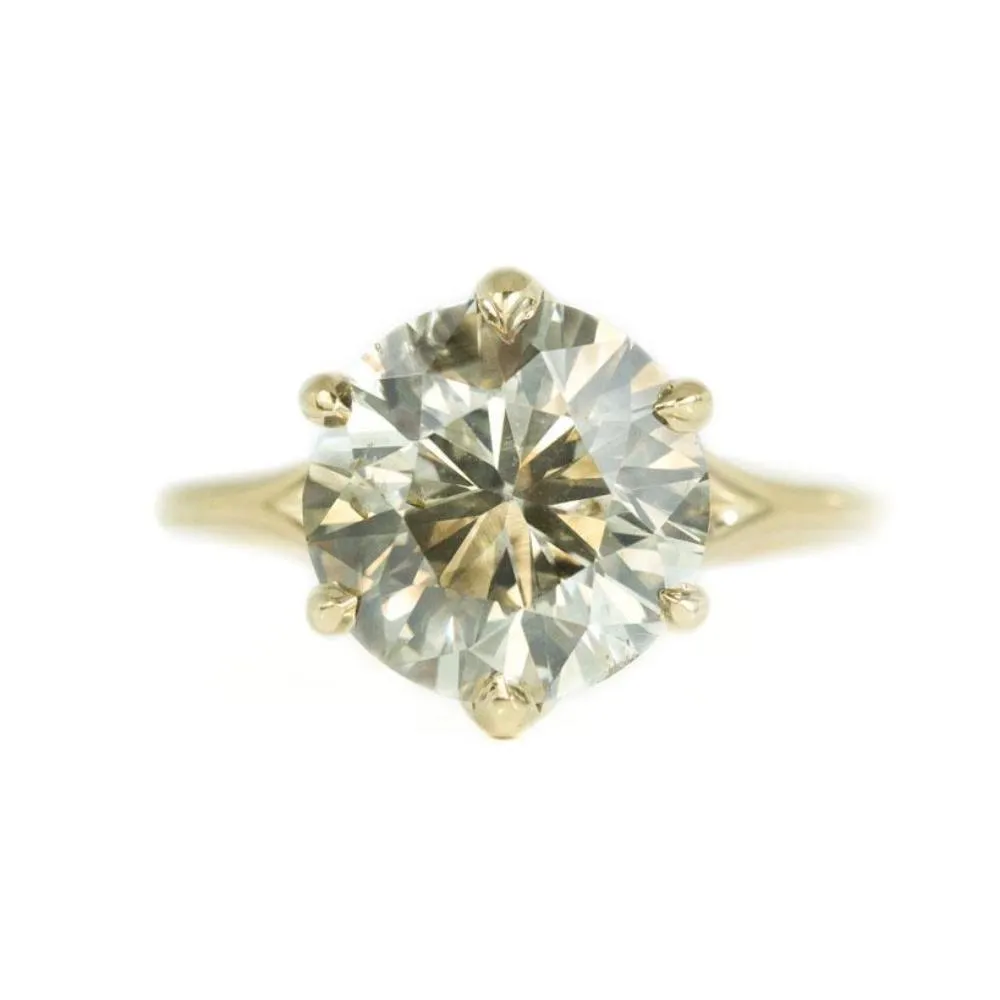 5.03ct Round Grey Green Champagne Brilliant Diamond in Yellow Gold Six Prong Setting