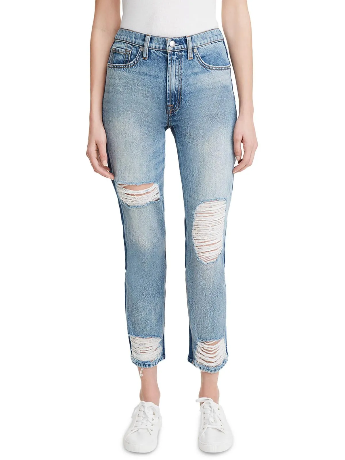 50/50 Womens Destroyed Two-Tone Cropped Jeans