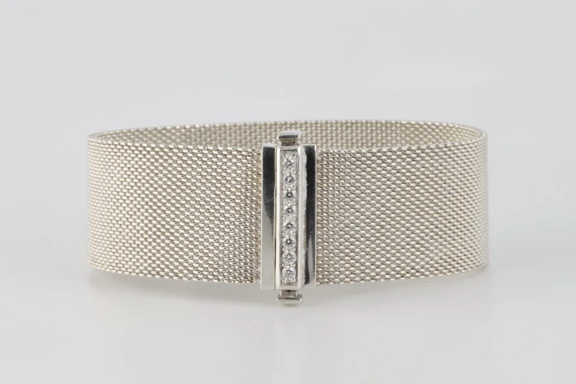 6.5” Tiffany & Co. Somerset 925 Silver Diamond 0.32ctw Mesh Bracelet (29.6g)