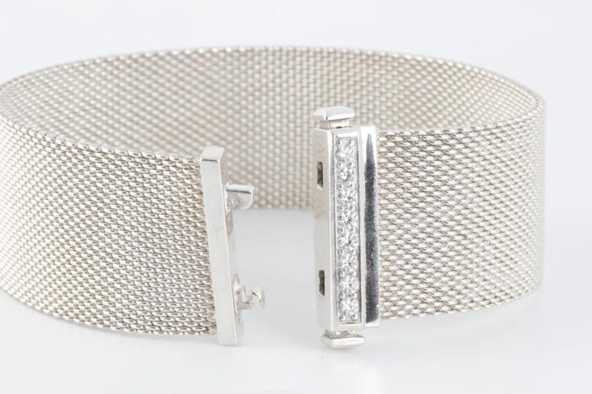 6.5” Tiffany & Co. Somerset 925 Silver Diamond 0.32ctw Mesh Bracelet (29.6g)