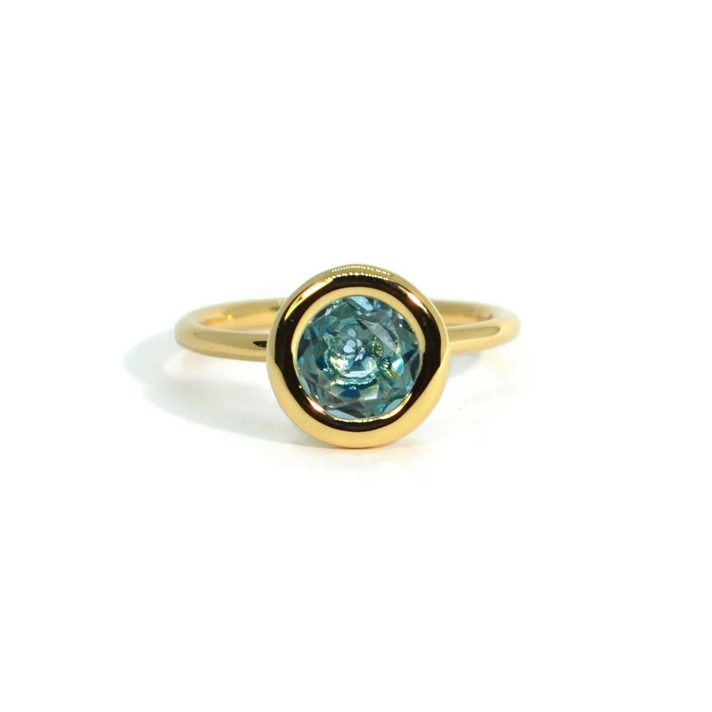 A & Furst - Gaia - Small Stackable Ring with Round Blue Topaz, 18k Yellow Gold