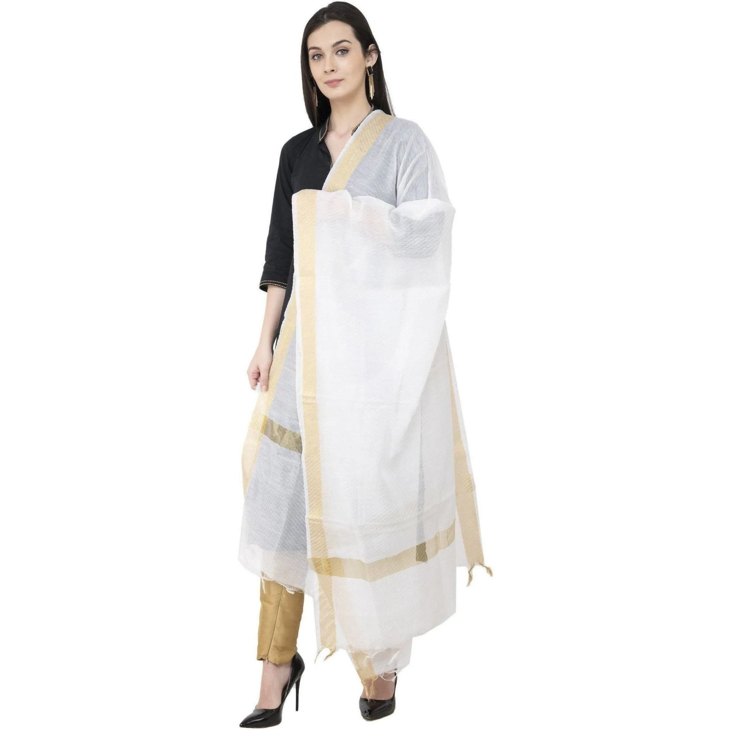 A R Silk Chanderi Crush Crush Design White Color Dupatta or Chunni