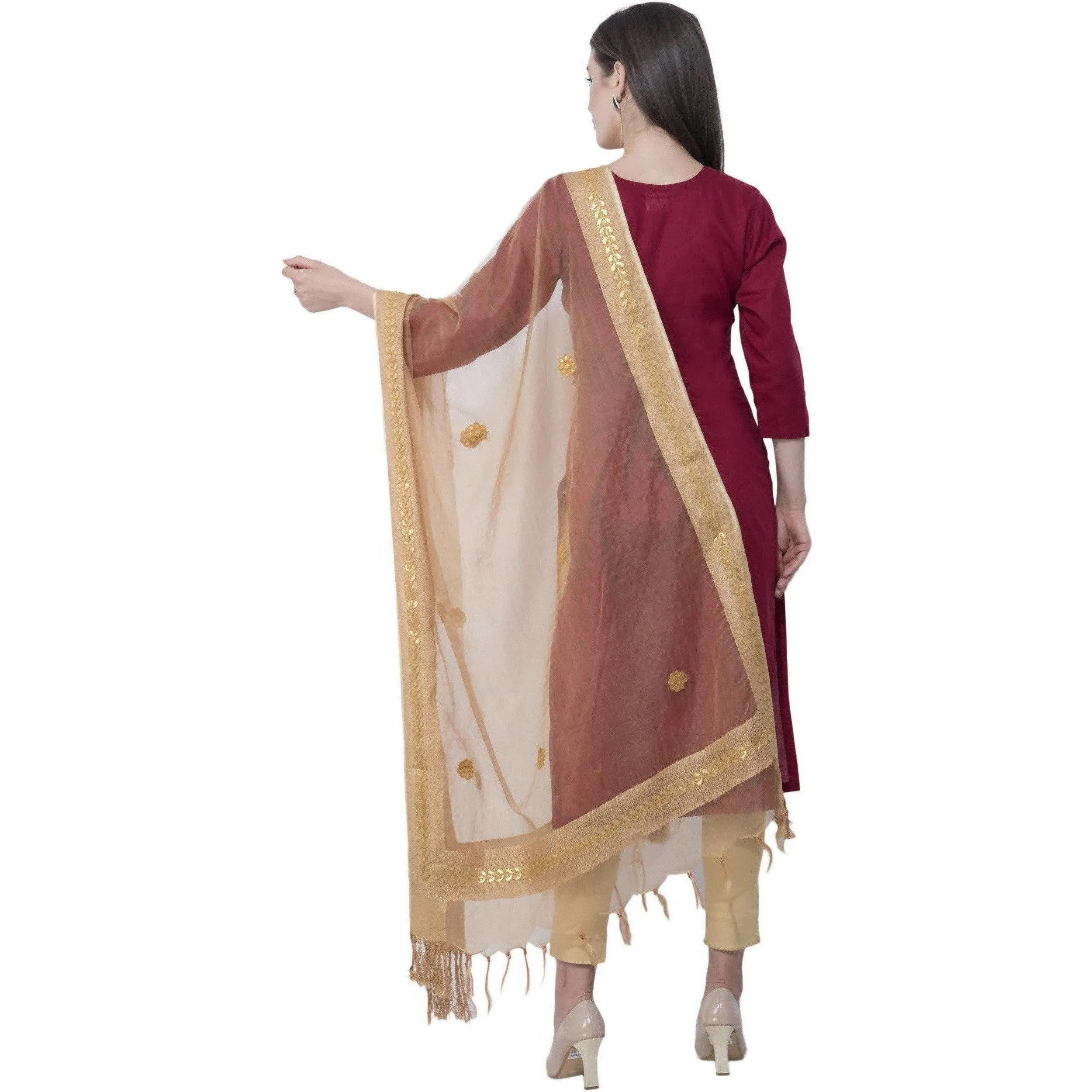 A R Silk Women's Gotta Patti Embroidery Orgenza Cotton Golden Dupattas and Chunnis