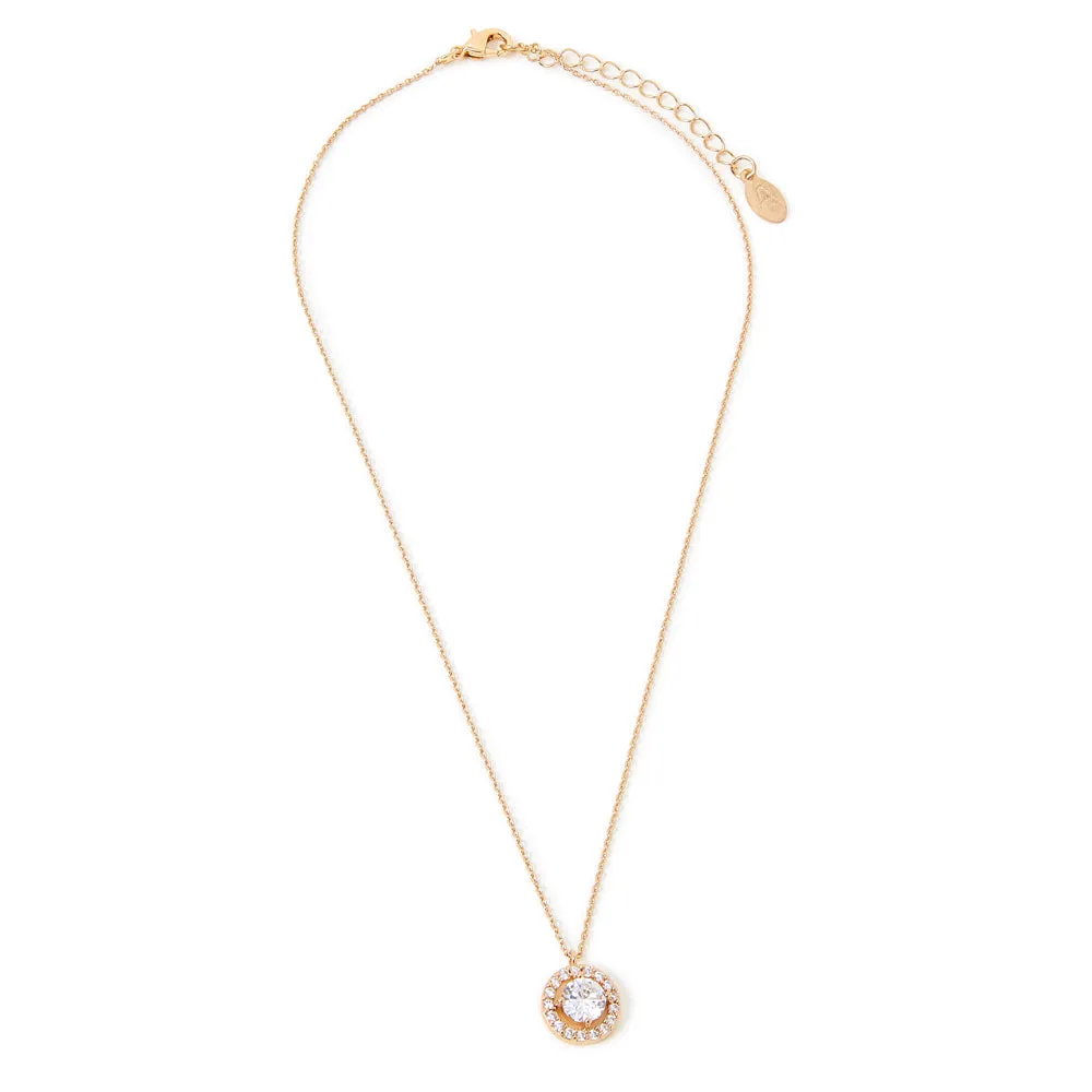 Accessorize London Women's Bordered Gold Crystal Pendant Necklace