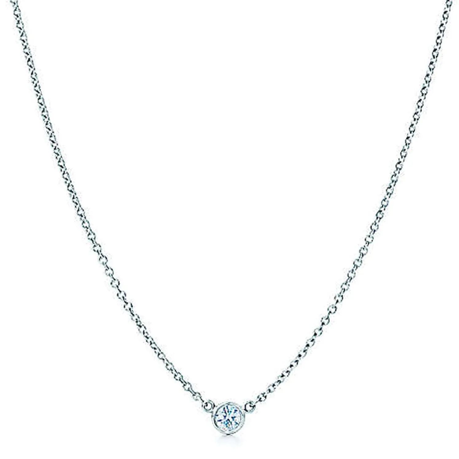 AFJ Diamond Collection - Station Necklace with 1 Diamond, 18" Length, 18k White Gold