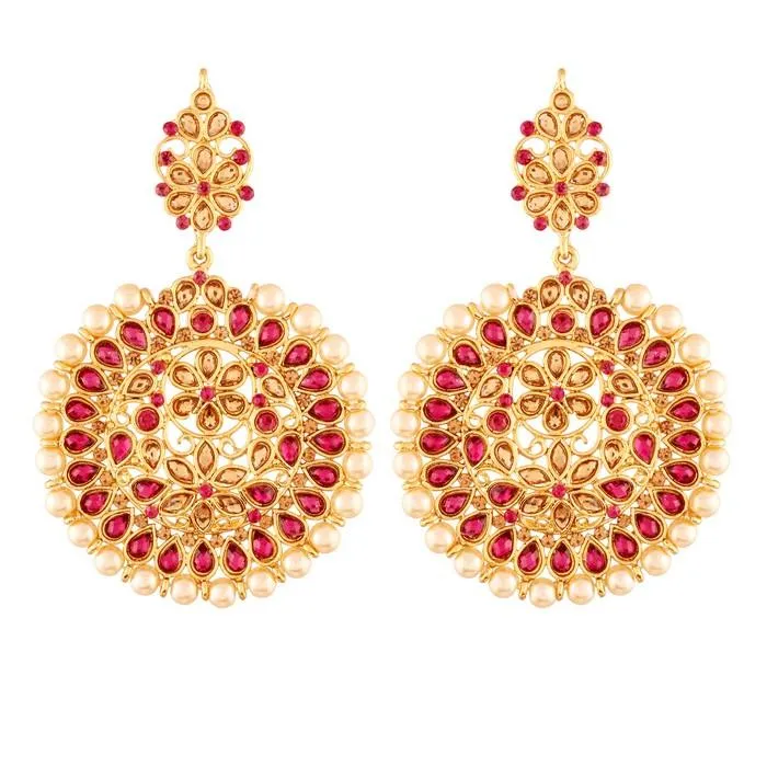 Alloy Chandbali Earrings in Pink