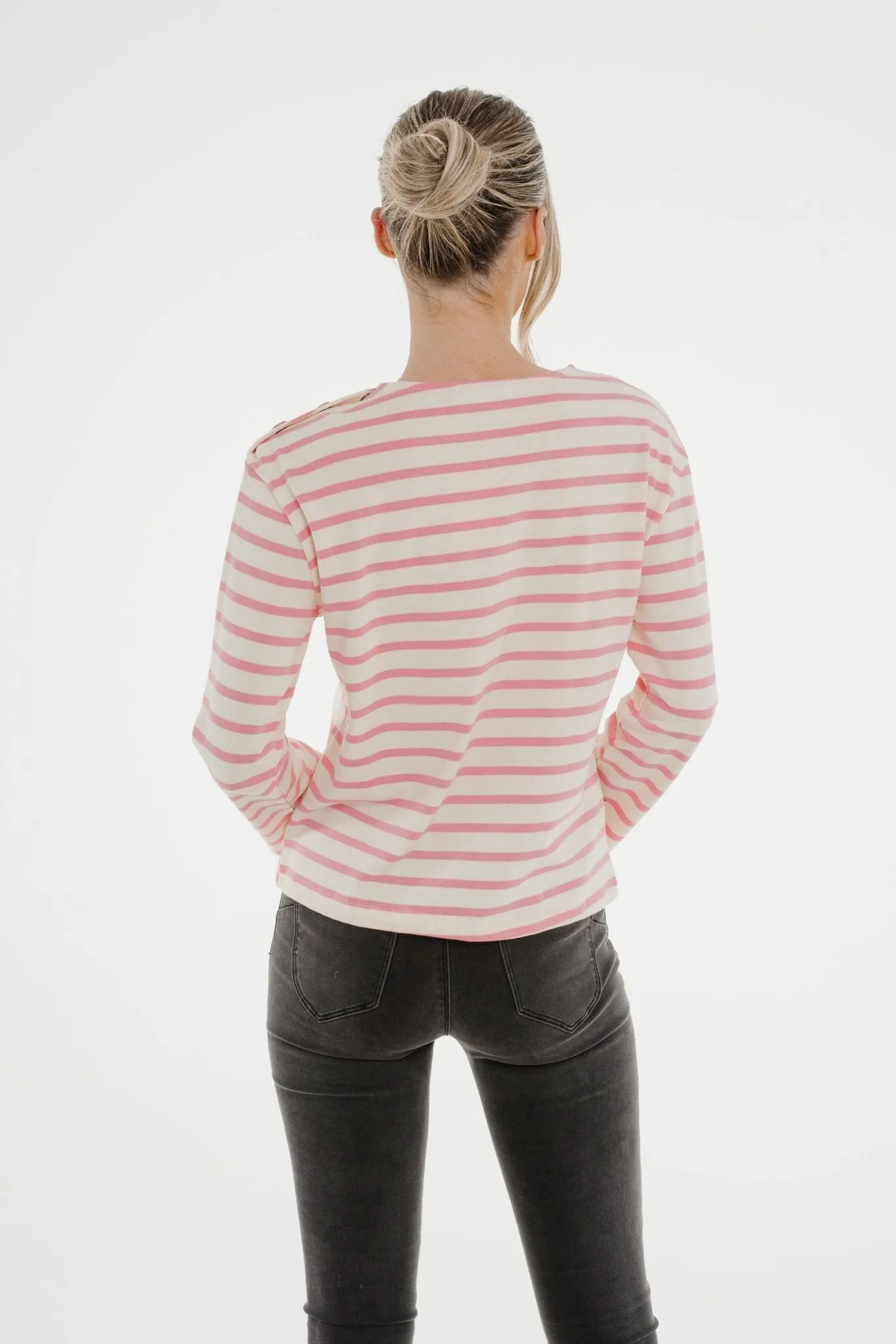 Ally Button Shoulder Top In Rose