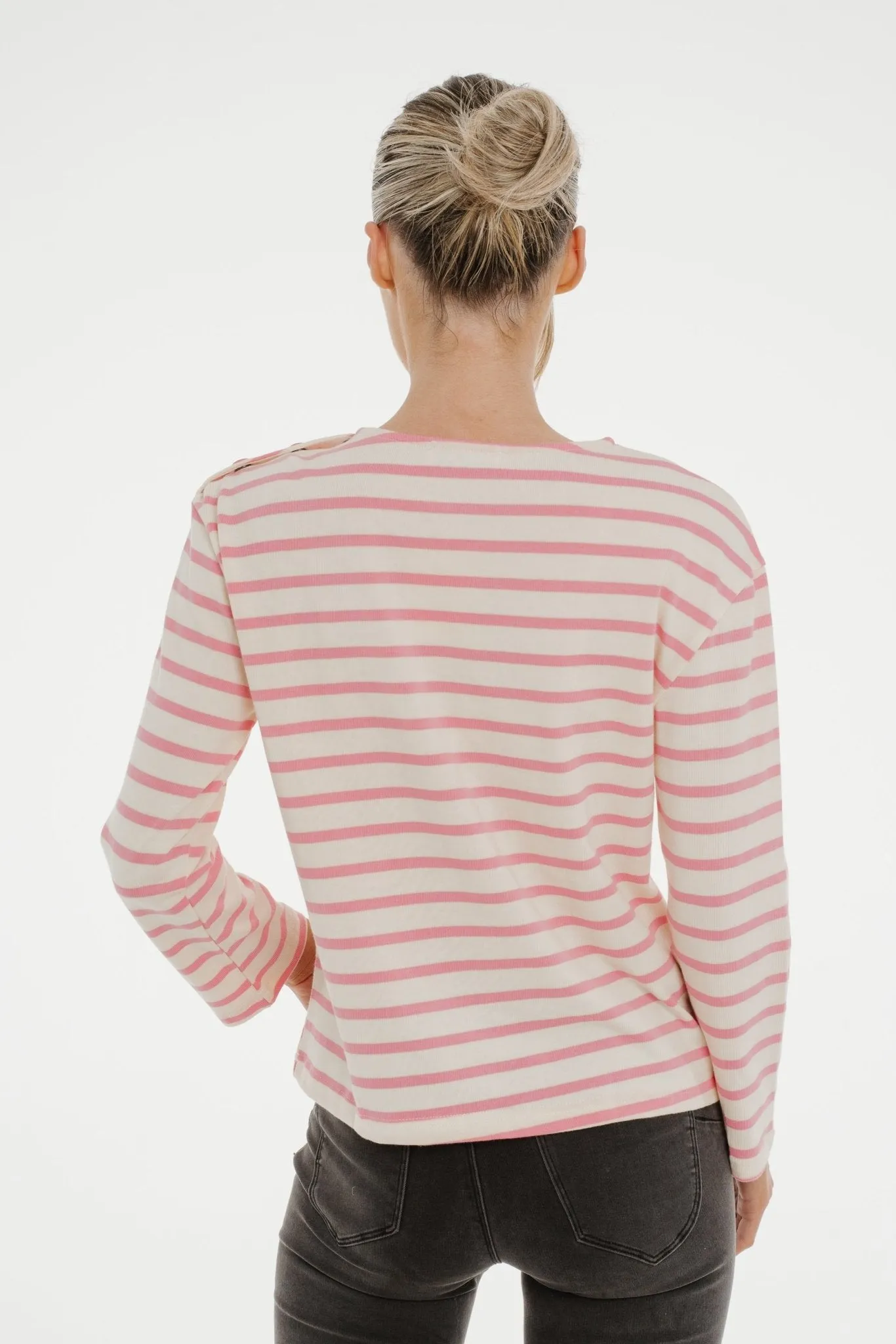 Ally Button Shoulder Top In Rose