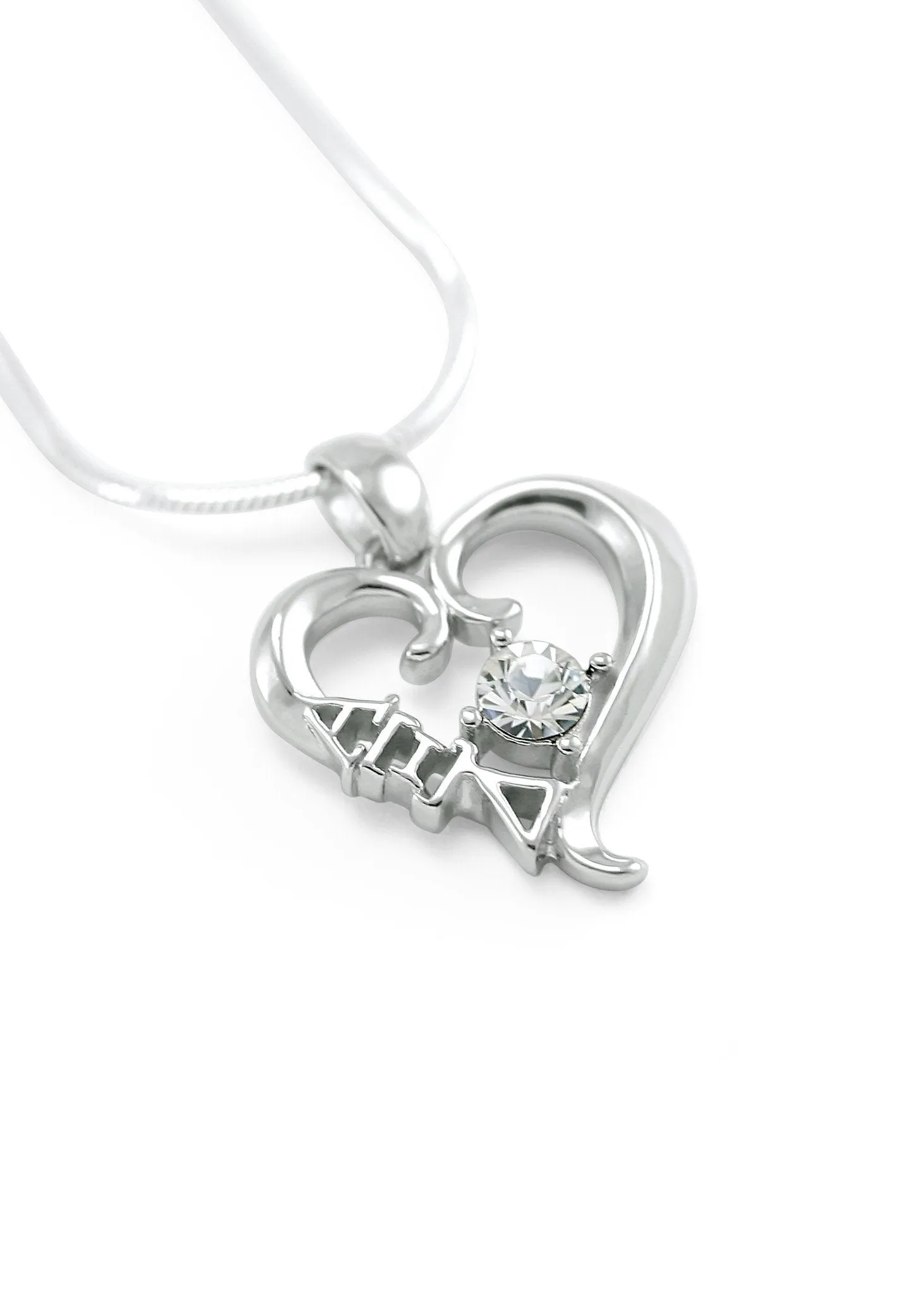 Alpha Xi Delta Sterling Silver Heart Pendant with Clear CZ Crystal