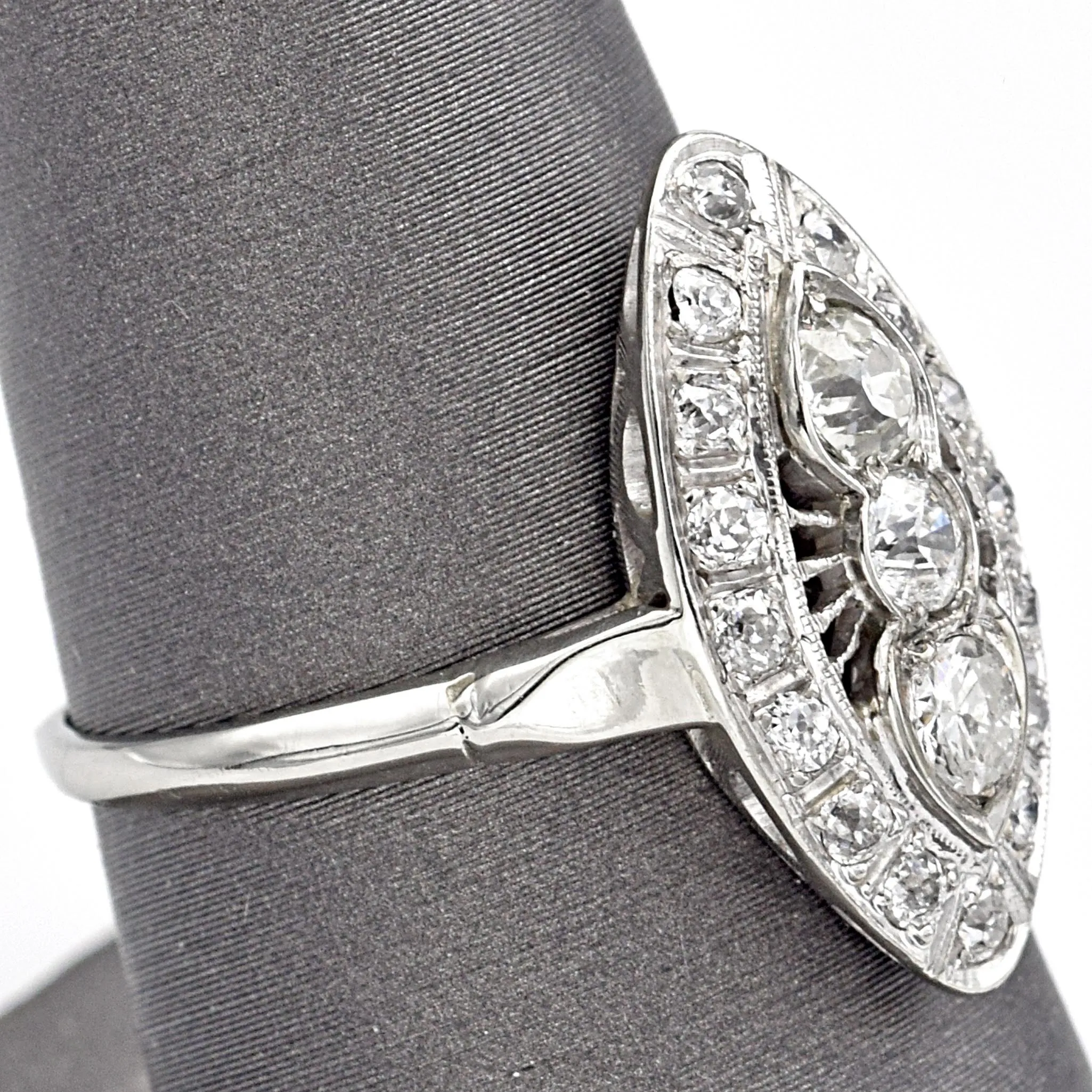 Antique 14K White Gold Diamond Art Deco Cocktail Ring Size 8.25