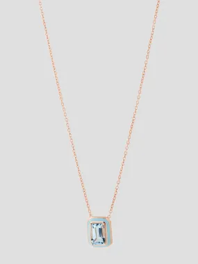 Aquamarine Enamel Pendant in Pink Gold and Light Blue