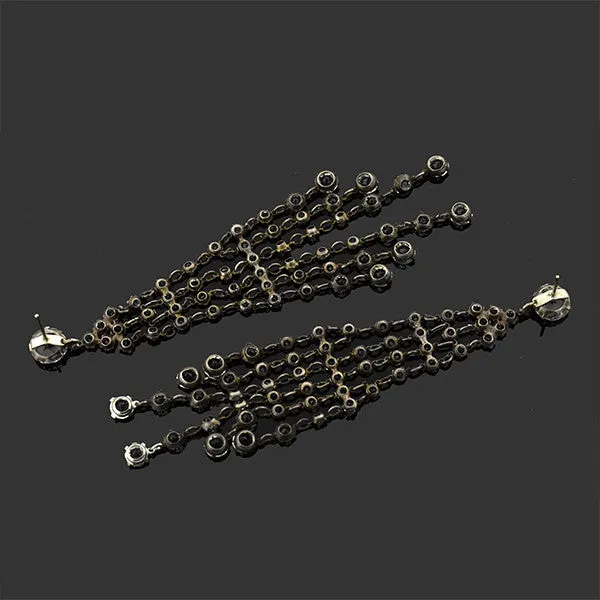 Art Deco Silver & Crystal Long Chandelier Earrings