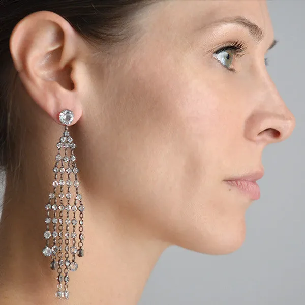 Art Deco Silver & Crystal Long Chandelier Earrings