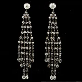 Art Deco Silver & Crystal Long Chandelier Earrings