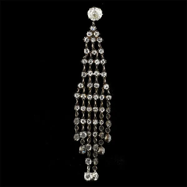 Art Deco Silver & Crystal Long Chandelier Earrings