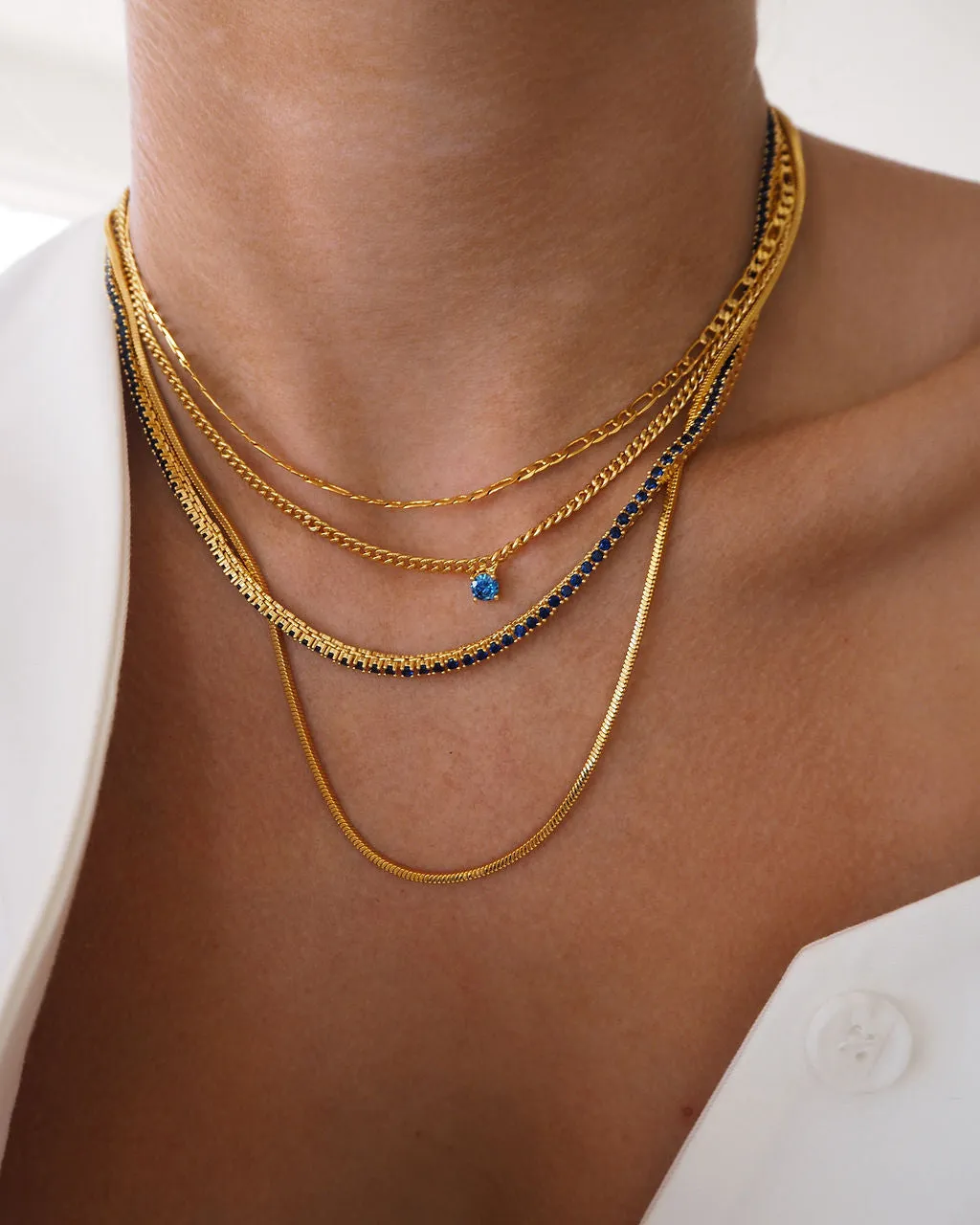 Bardot Stud Necklace- Blue Sapphire- Gold