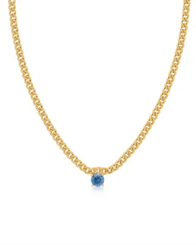 Bardot Stud Necklace- Blue Sapphire- Gold