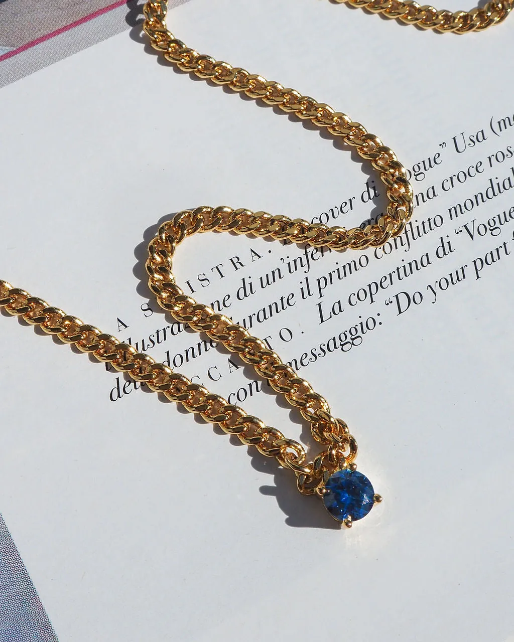 Bardot Stud Necklace- Blue Sapphire- Gold