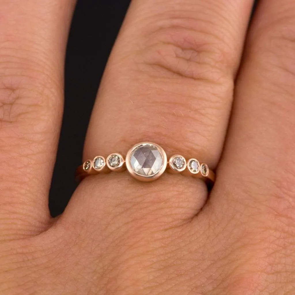 Bezel set Rose Cut Diamond & Graduated Champagne Diamond  Engagement Ring