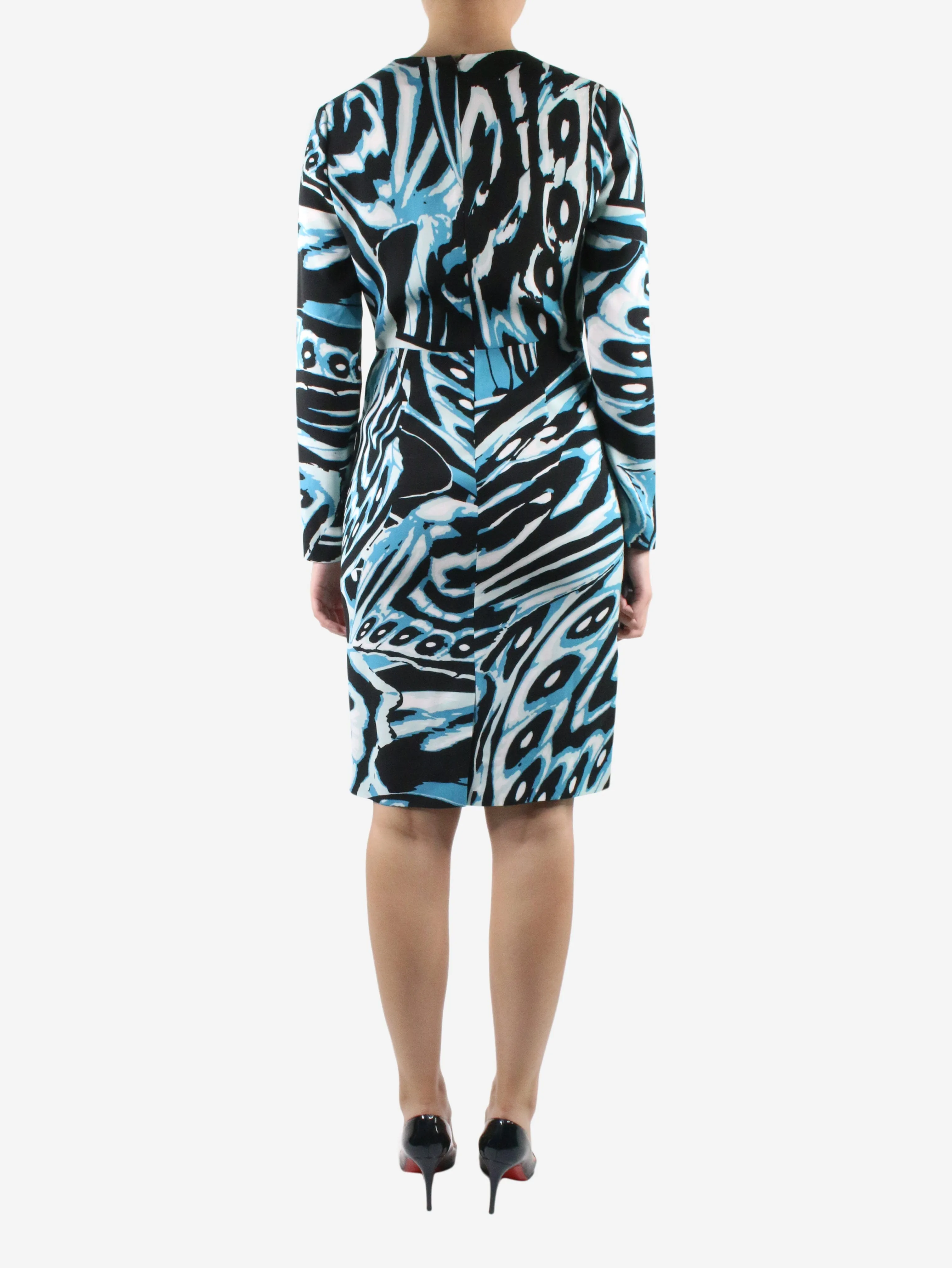 Blue printed long-sleeved dress - size UK 8