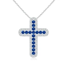 Blue Sapphire and White Sapphire Cross Pendant