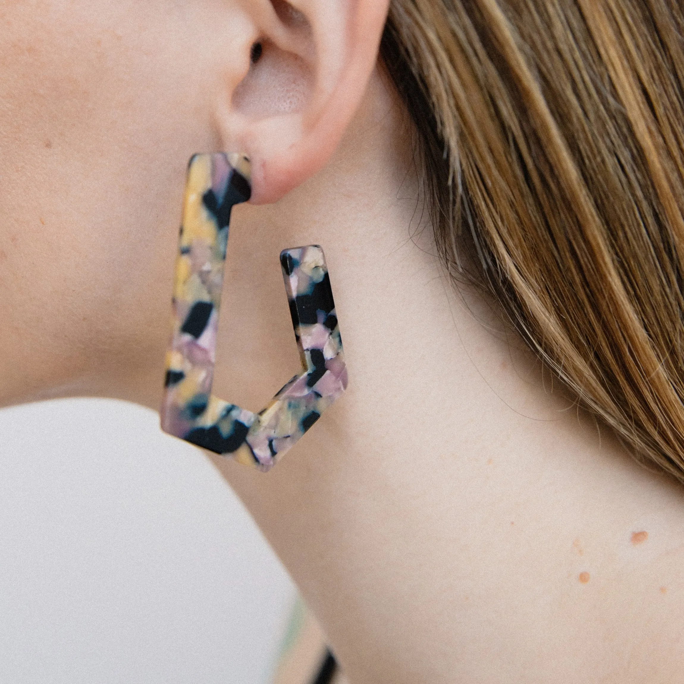 Blush Tortoise Geometric Hoop Earrings