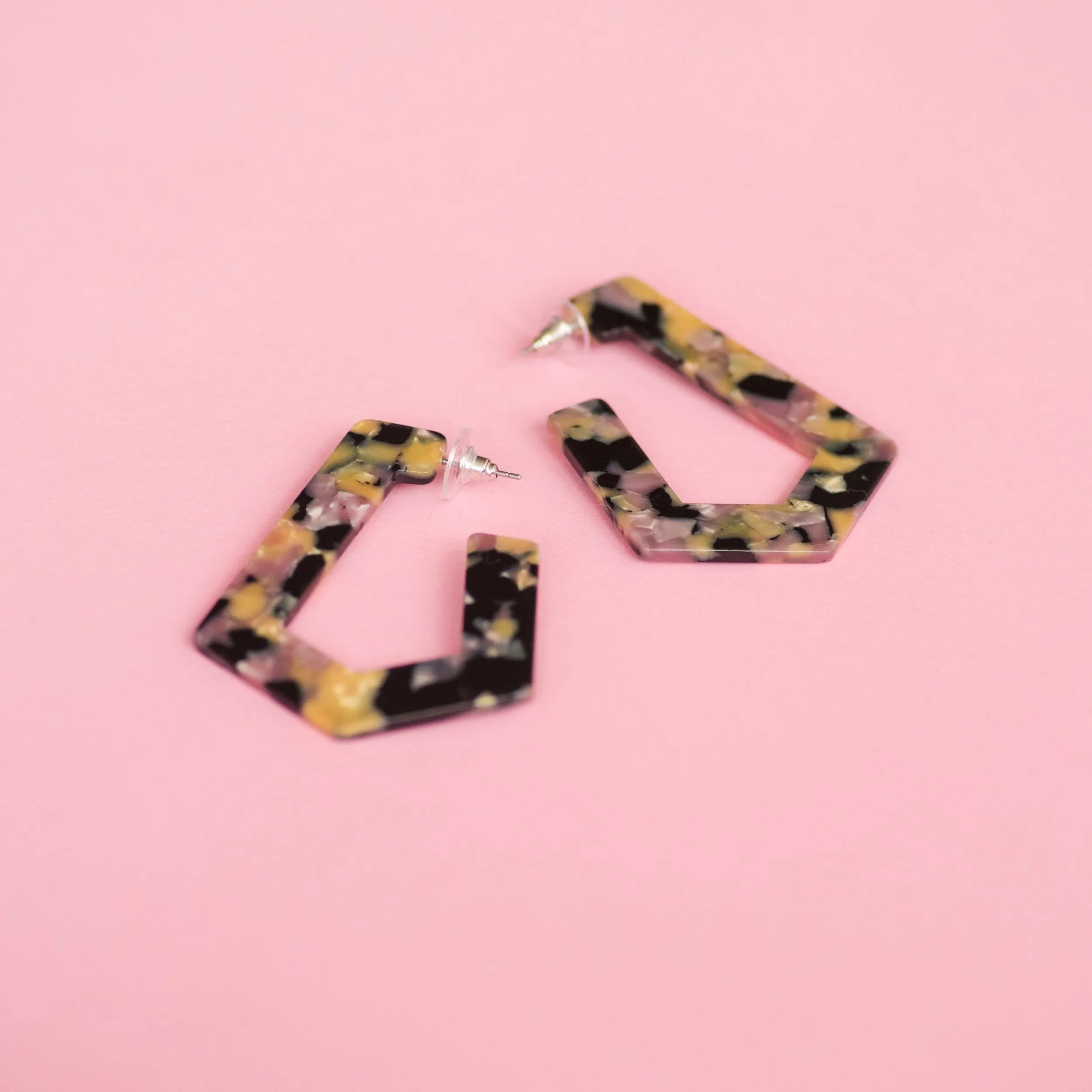 Blush Tortoise Geometric Hoop Earrings