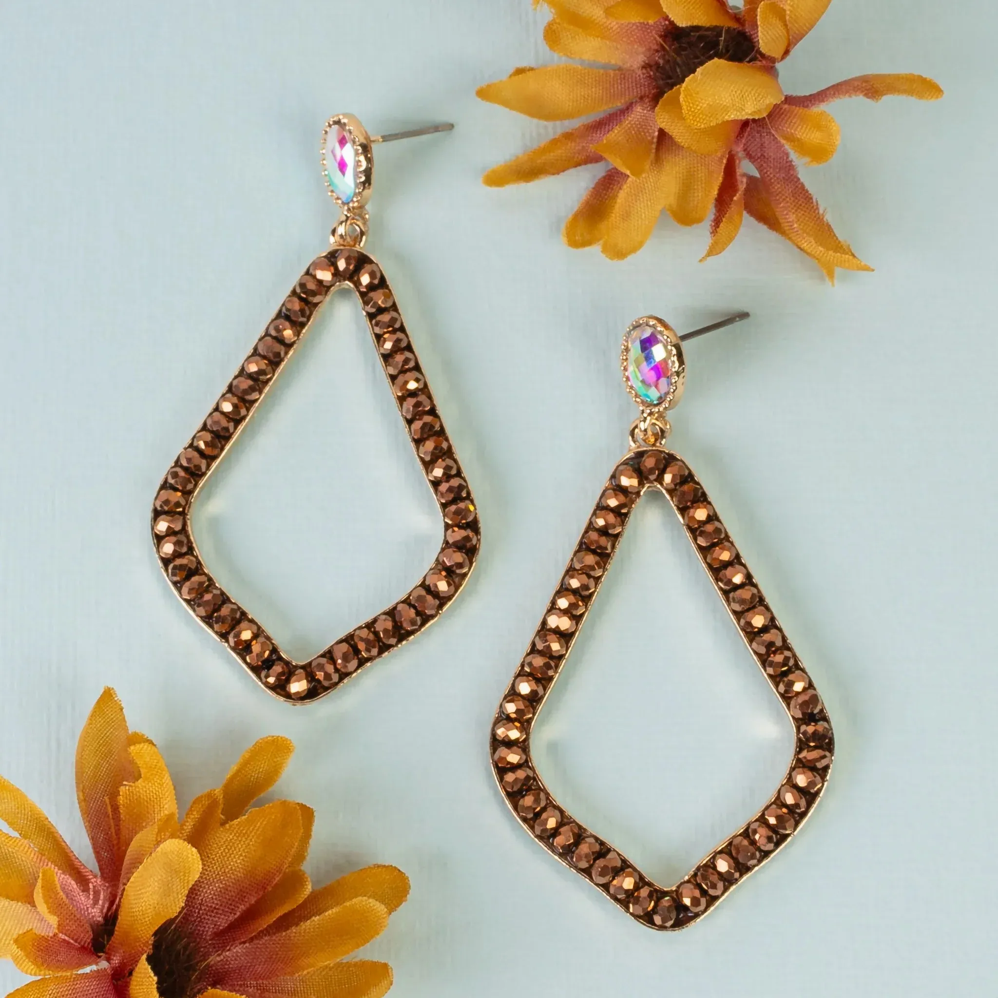 *Bronze Crystal shape earrings with bling stud post