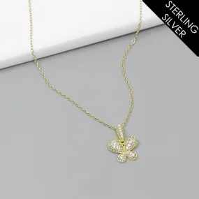 Butterfly CZ Pave Pendant Sterling Silver Short Necklace