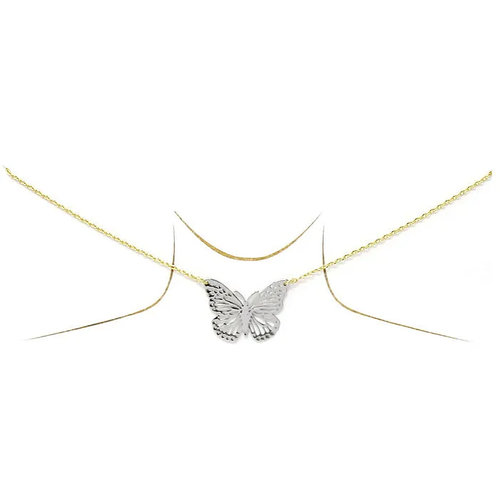 Butterfly Pendant Gold Dipped Short Chain Necklace