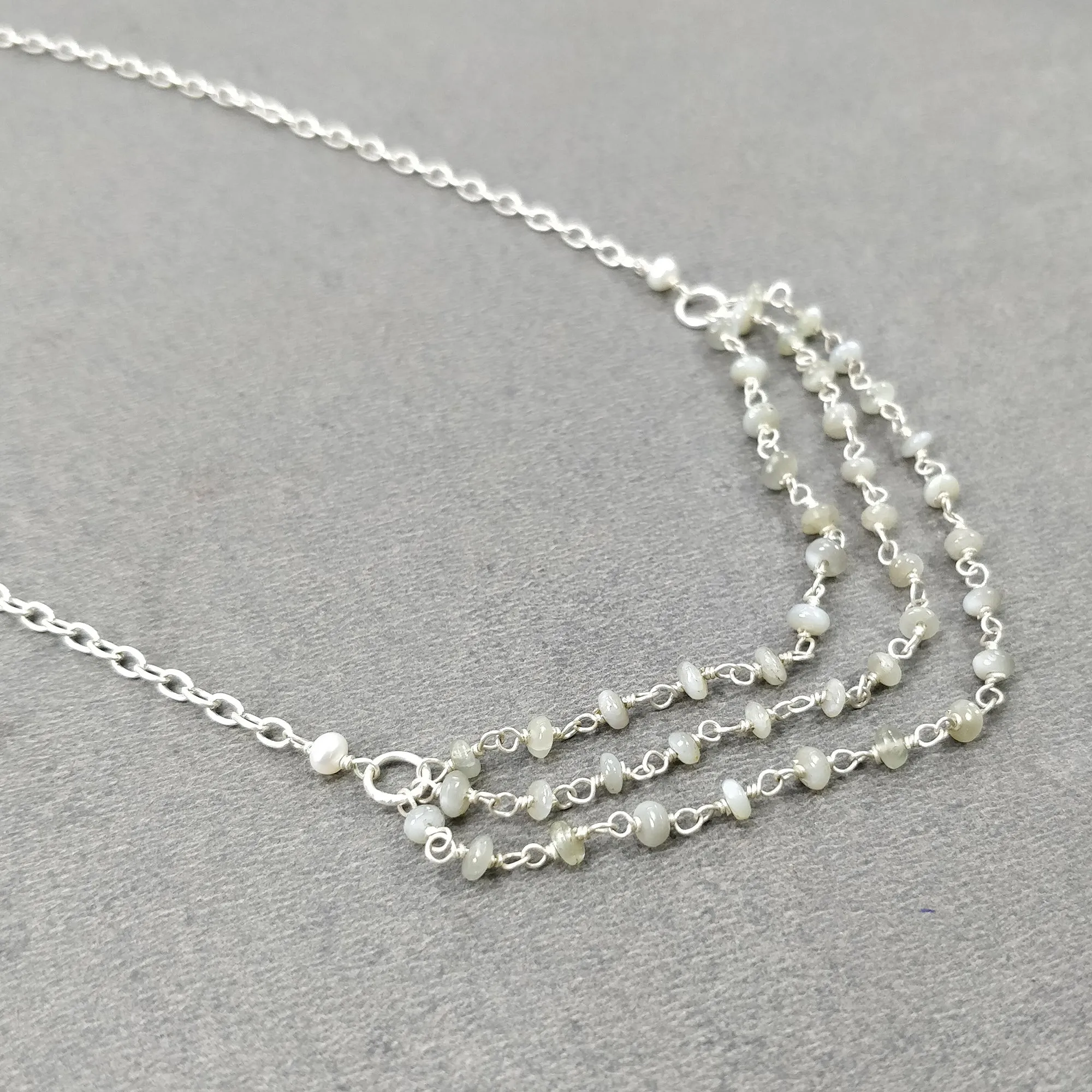 Chrysoberyl Cat's Eye And Pearl Beads NECKLACE : 29.45cts Natural Untreated With 925 Sterling Silver 3.5mm 18.25"