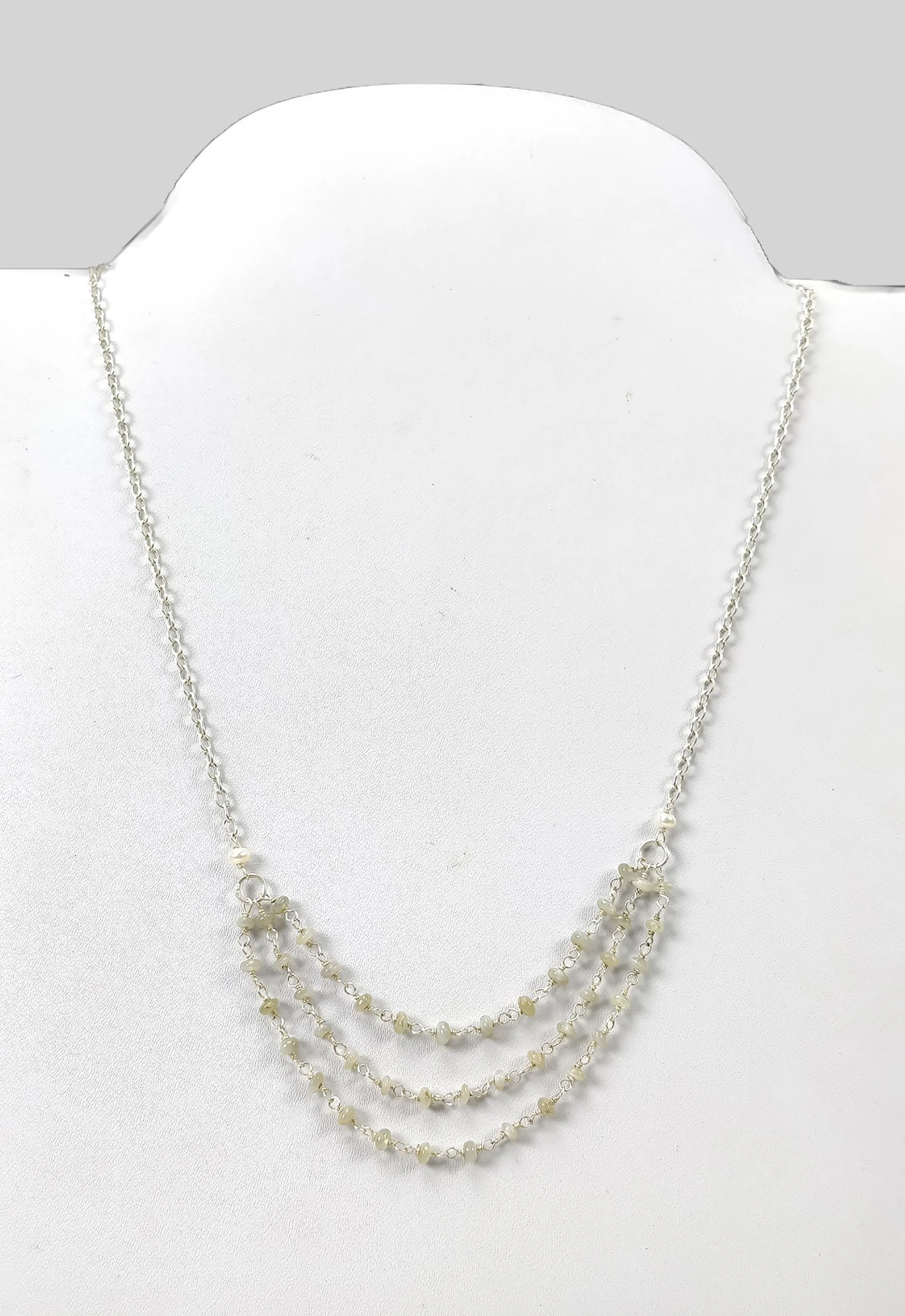 Chrysoberyl Cat's Eye And Pearl Beads NECKLACE : 29.45cts Natural Untreated With 925 Sterling Silver 3.5mm 18.25"