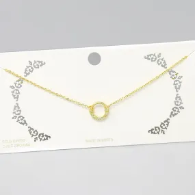 Circle CZ Pave Pendant Short Chain Necklace