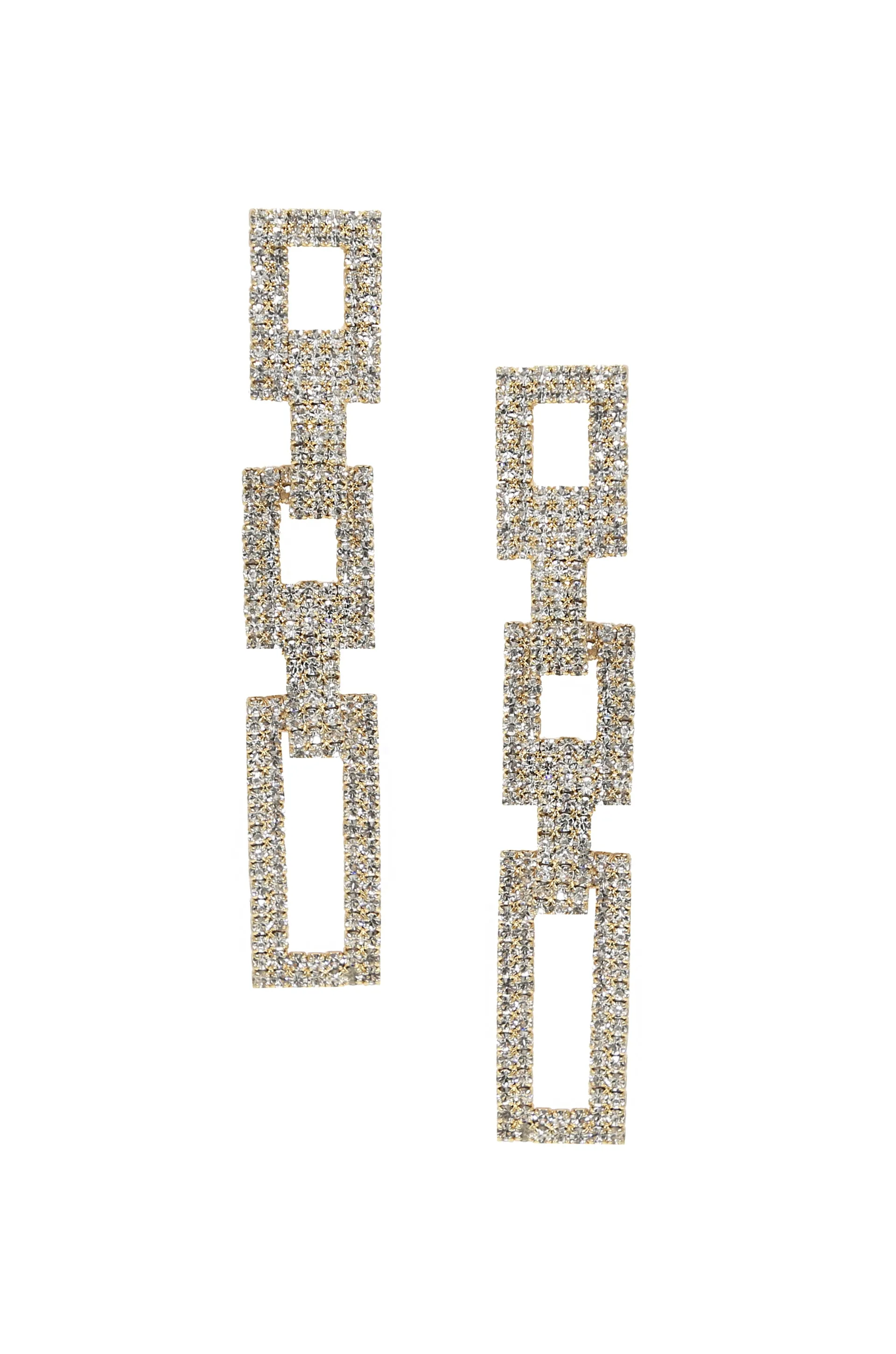 Crystal Rectangle Chain Link 18k Gold Plated Earrings