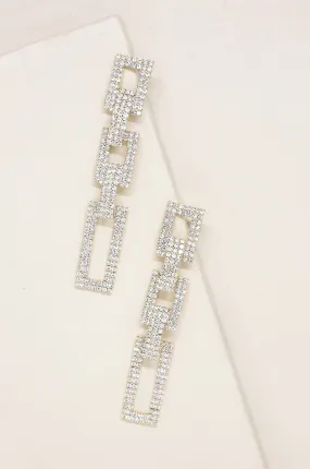 Crystal Rectangle Chain Link 18k Gold Plated Earrings