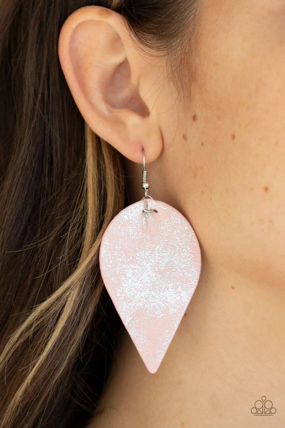 Enchanted Shimmer Pink Leaf Earrings - Paparazzi Accessories