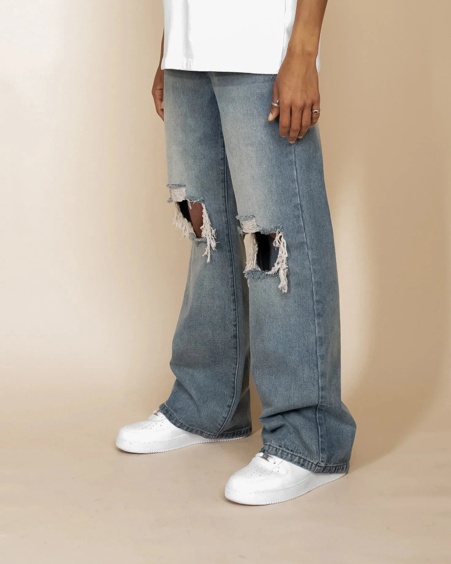 EPTM DISTRESSED BAGGY JEANS DENIM BLUE