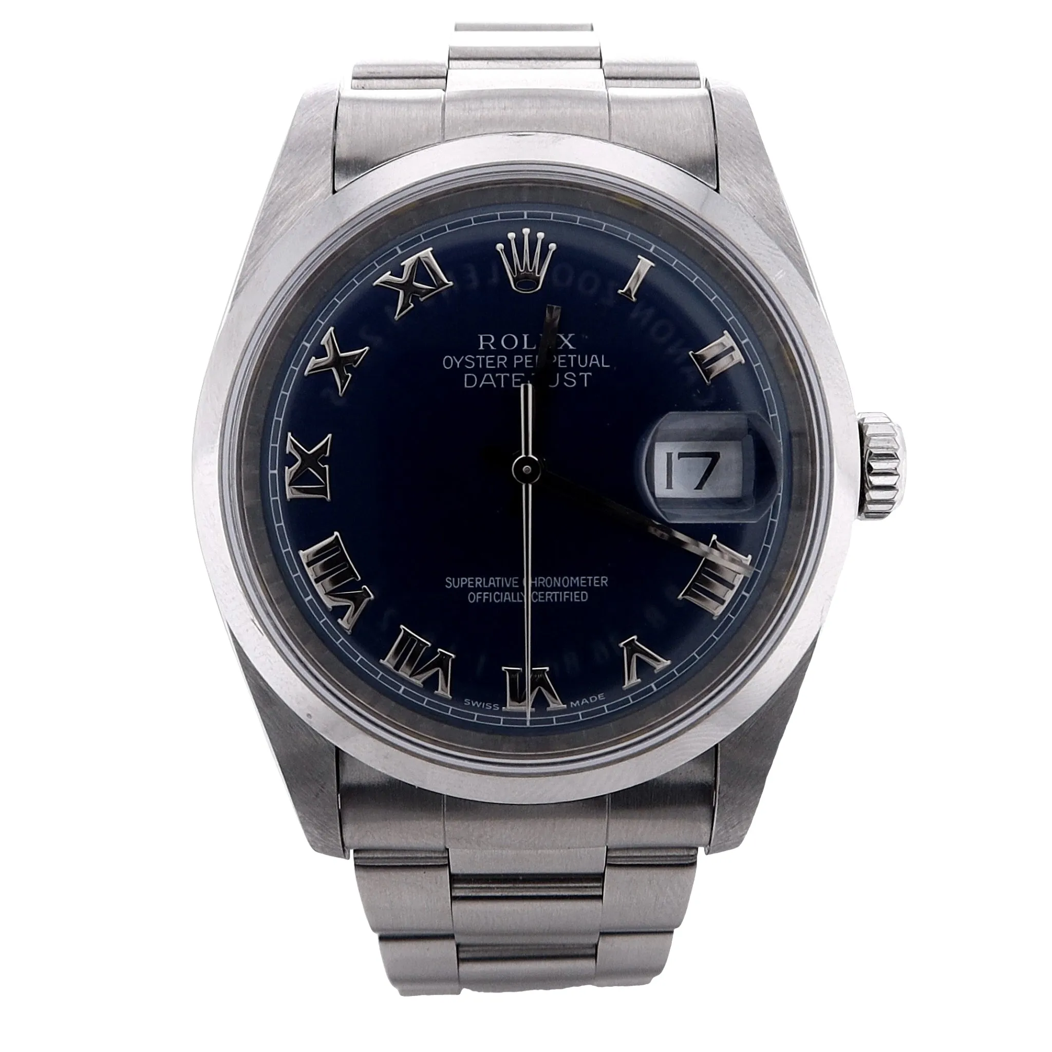 Estate Rolex Oyster Perpetual Date Just with Blue Roman Dial and Smooth Bezel 16200