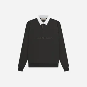 FEAR OF GOD ESSENTIALS WAFFLE HENLEY RUGBY OFF BLACK